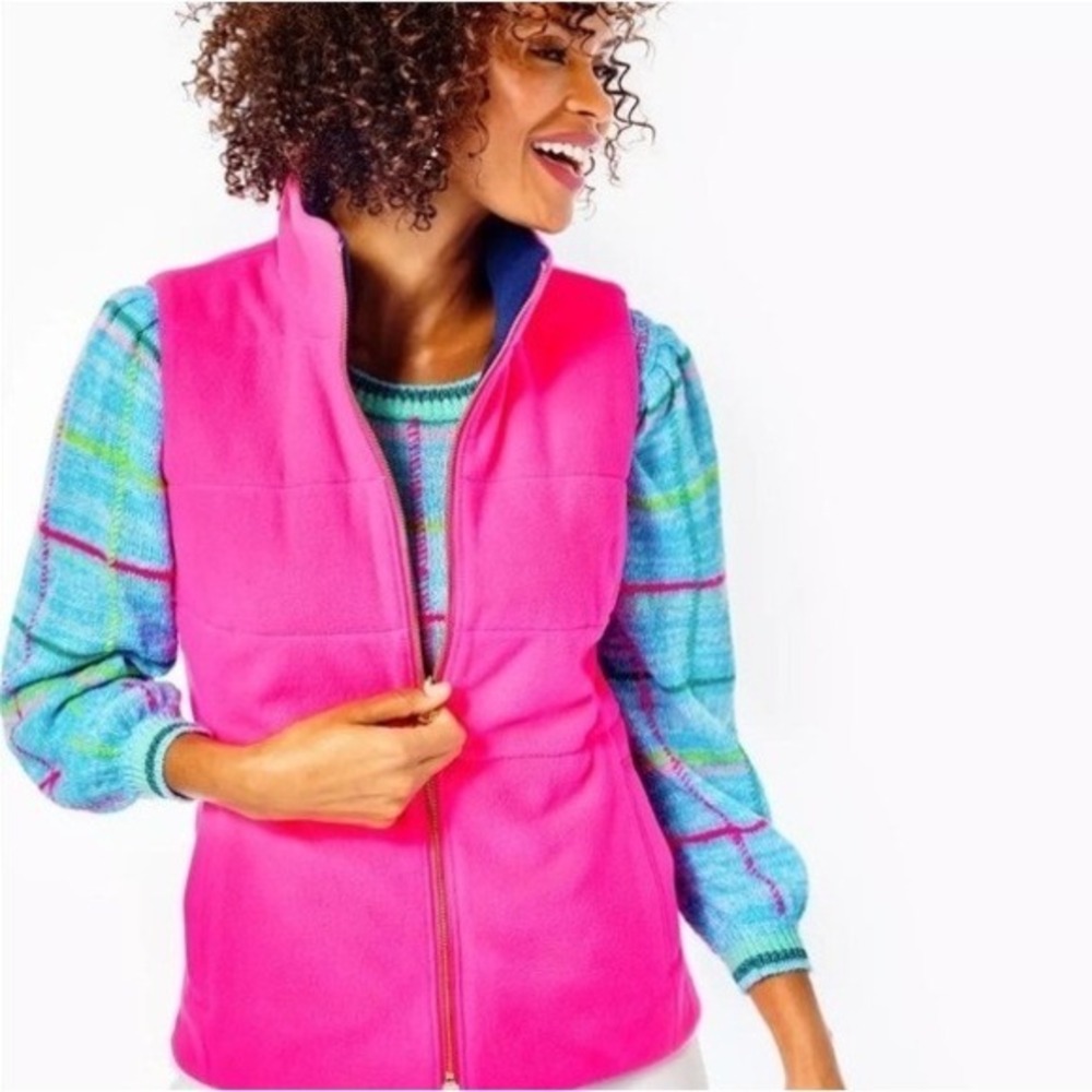 Lilly Pulitzer Brooklee Reversible Quilted Vest Black Bougainvillea Pink XXS NWT